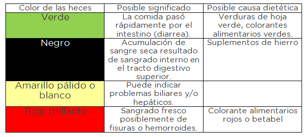 Color de las heces. Elige nutrición